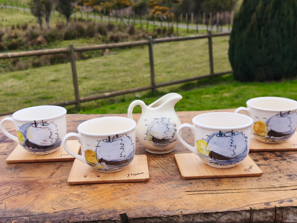 Set 4 Tazas más Lechera, Cerámica Canto de Rana