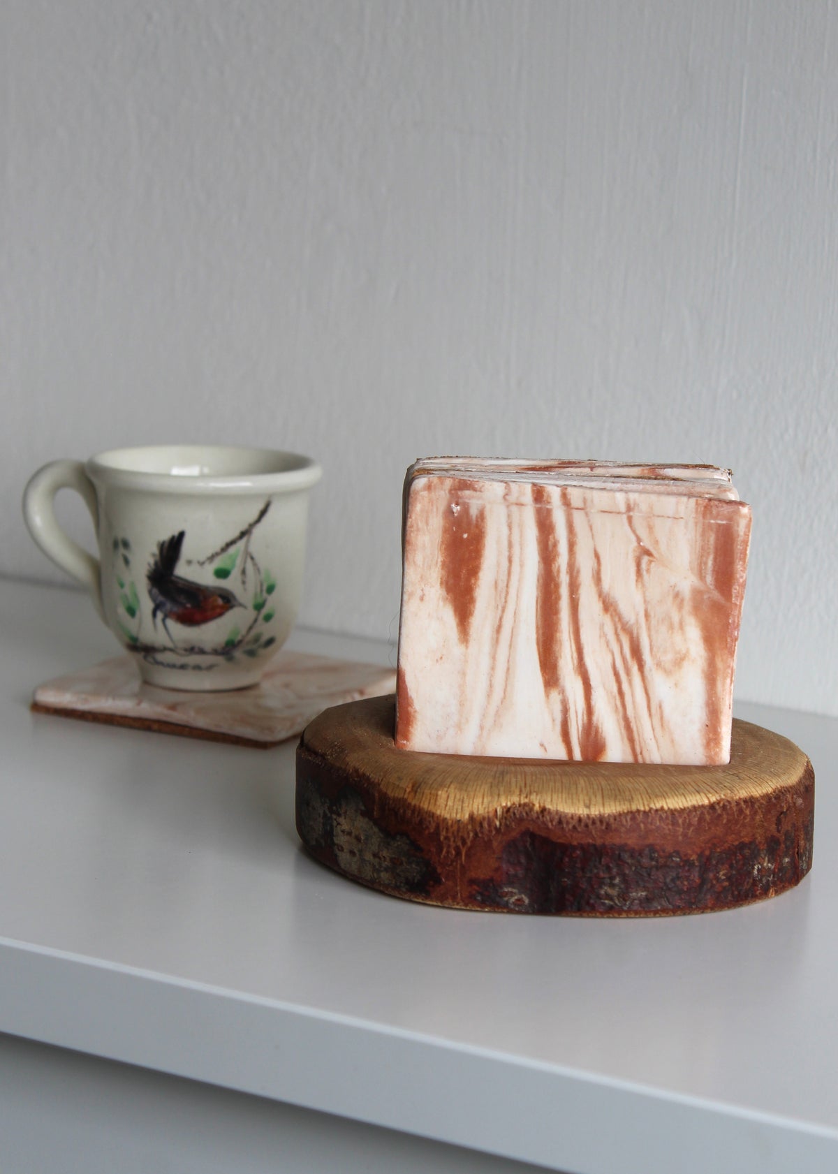Set Posavasos con Base de Madera, Canto de Rana