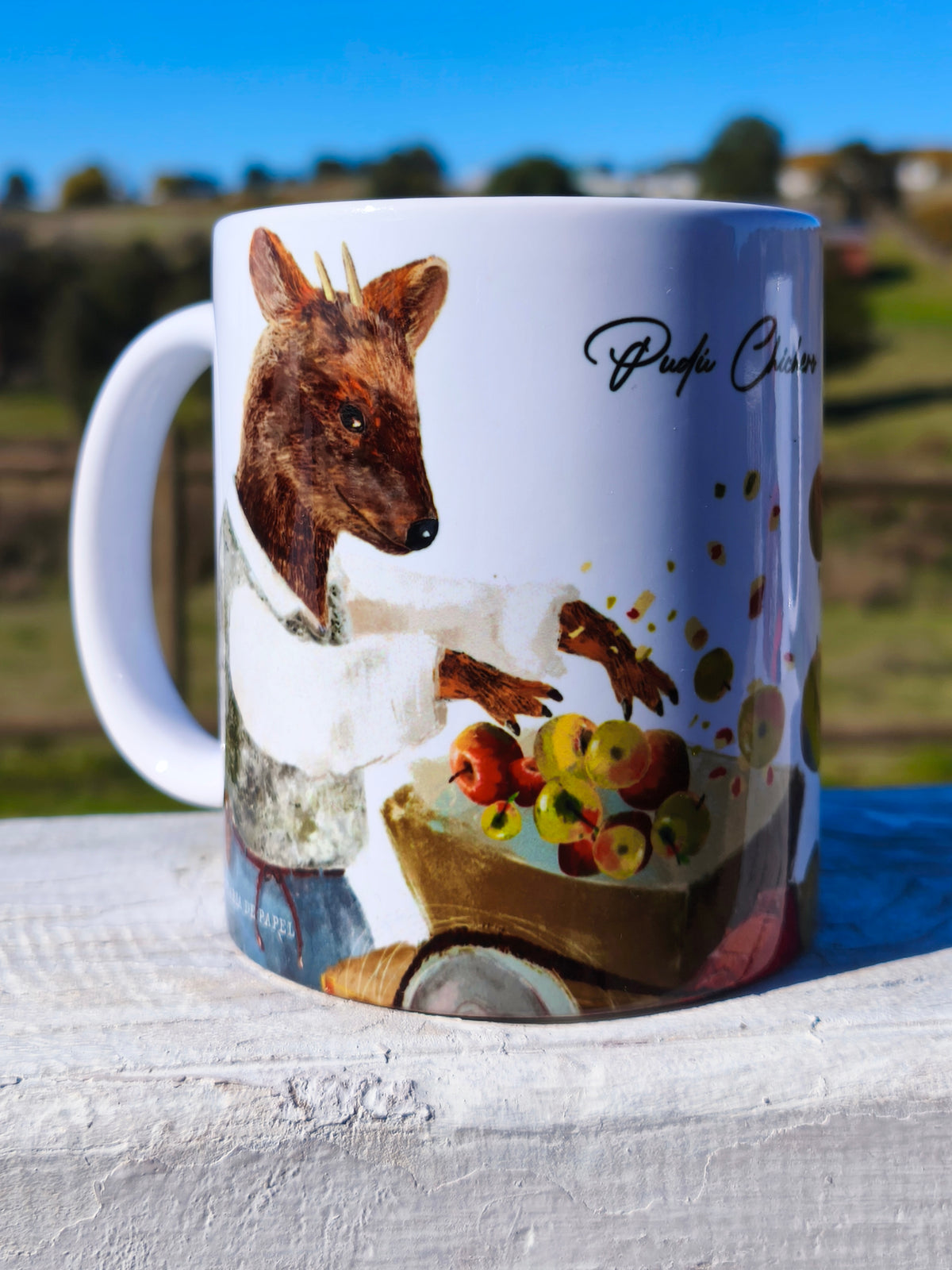 Taza Ilustrada de Autor, Fauna de Chiloé, Cerámica 325 ml