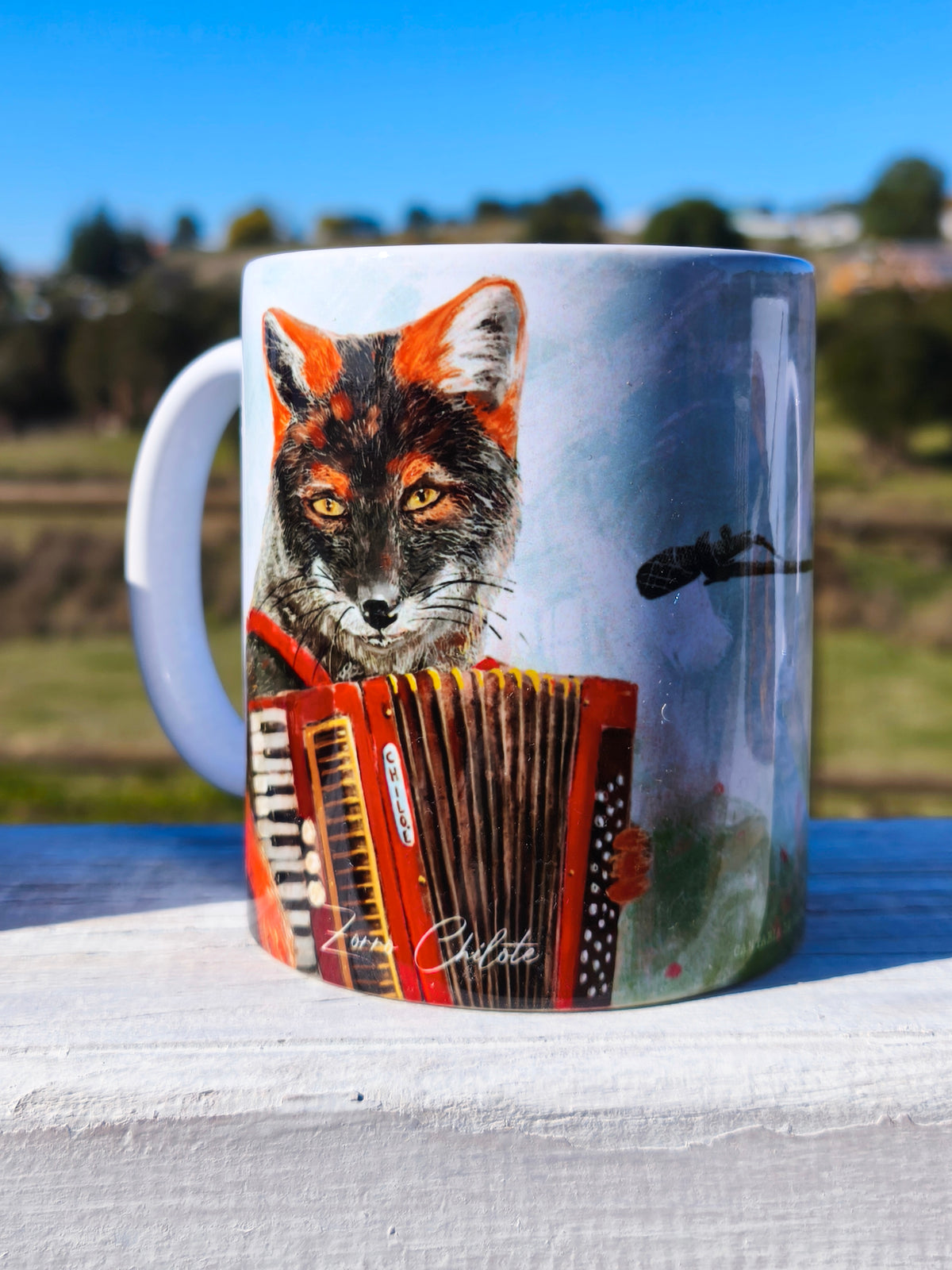 Taza Ilustrada de Autor, Fauna de Chiloé, Cerámica 325 ml