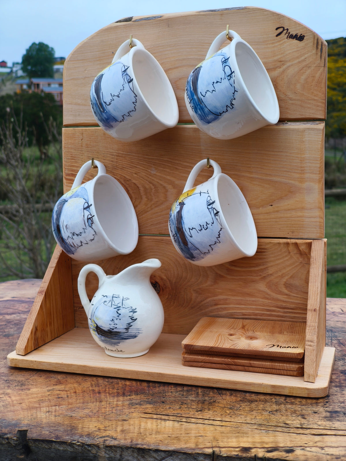 Set 4 Tazas más Lechera, Cerámica Canto de Rana