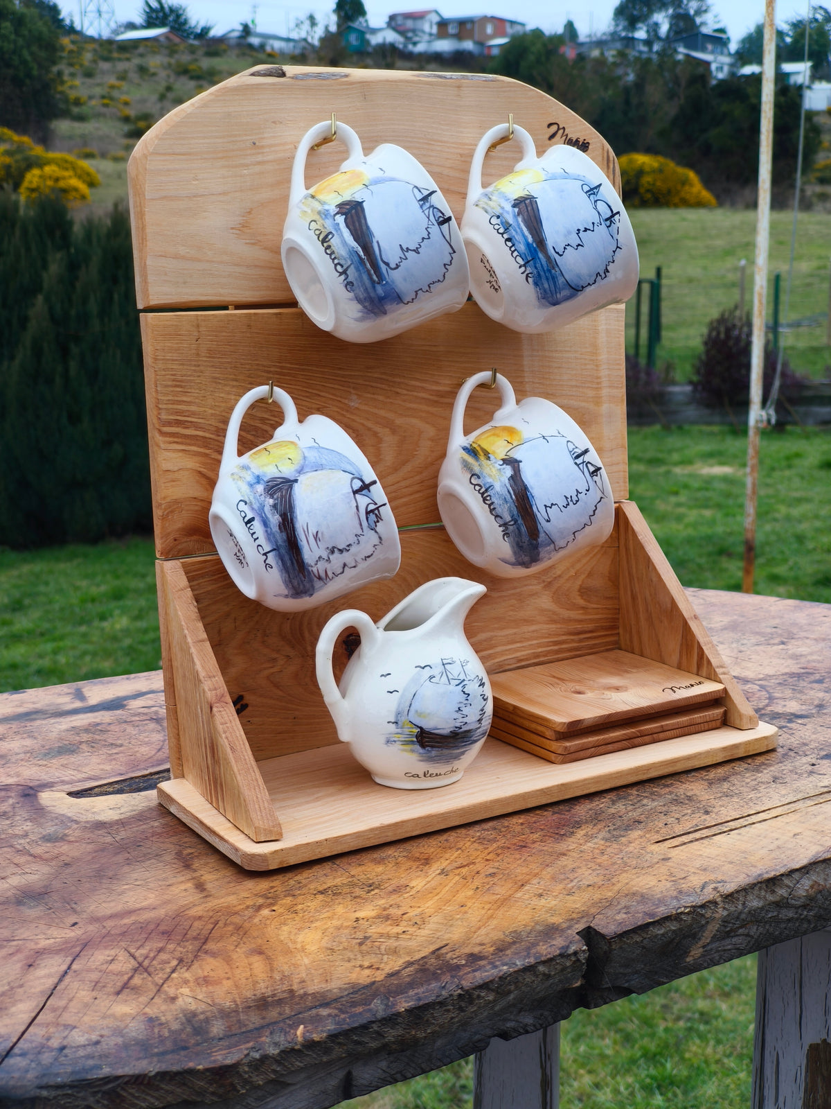 Set 4 Tazas más Lechera, Cerámica Canto de Rana
