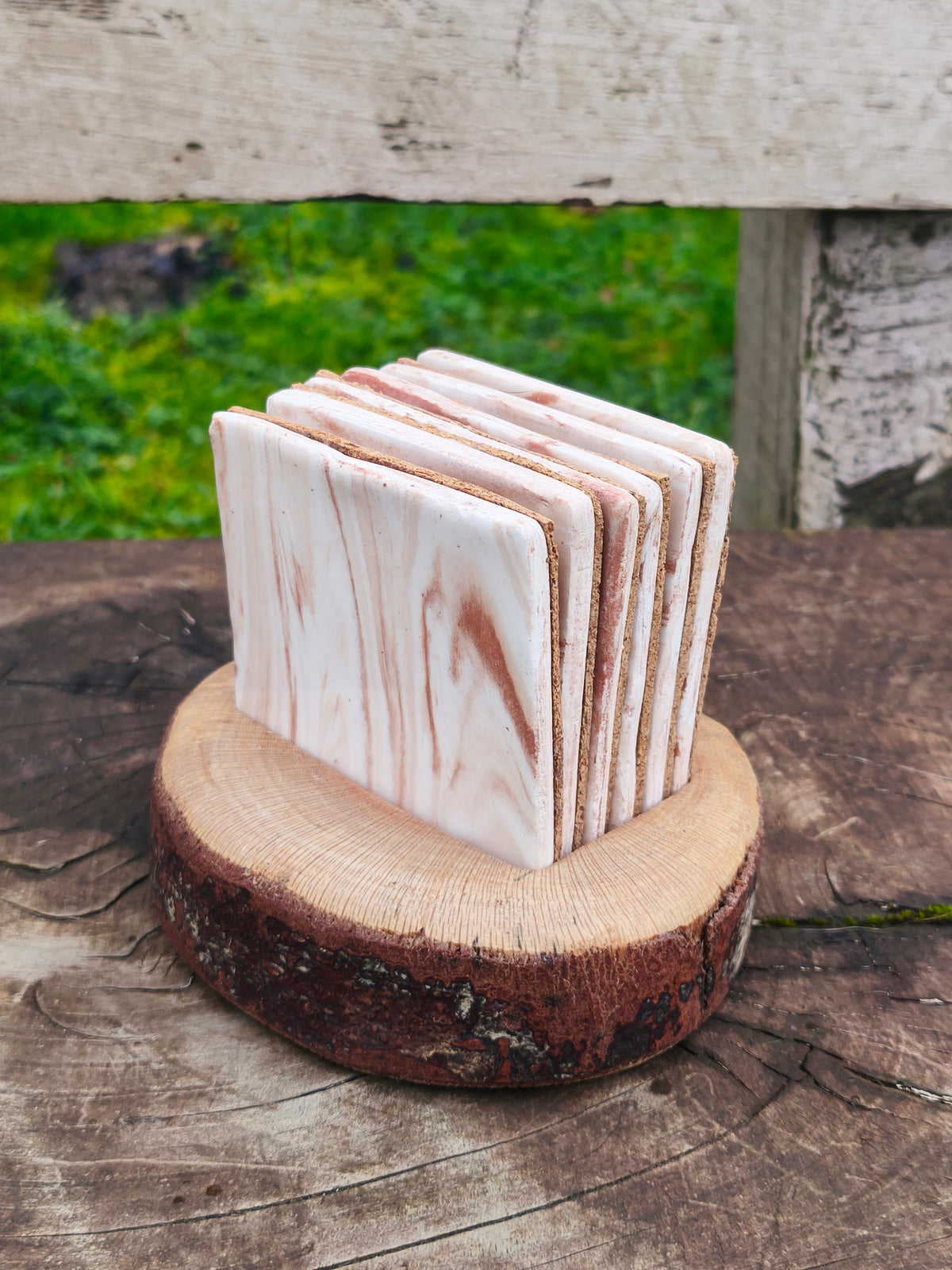 Set Posavasos con Base de Madera, Canto de Rana