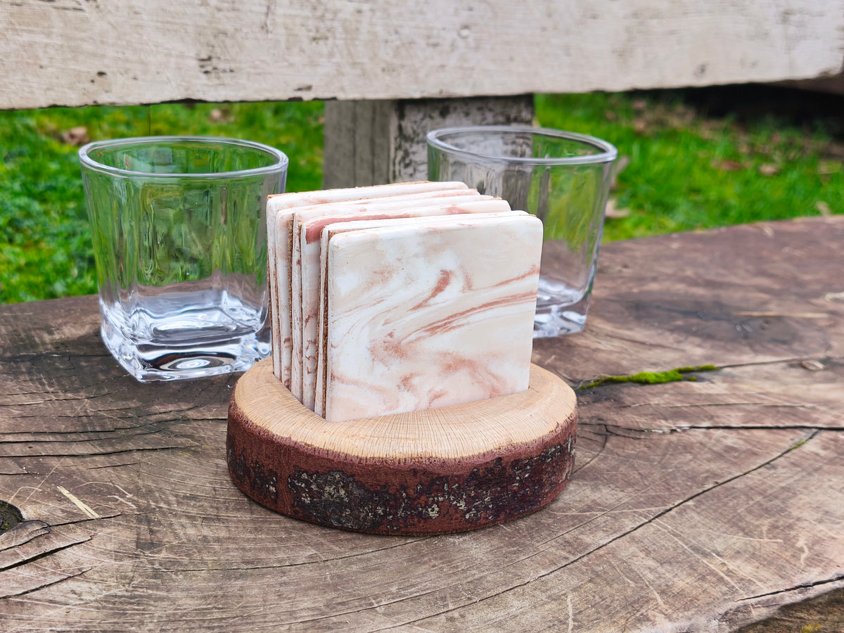 Set Posavasos con Base de Madera, Canto de Rana