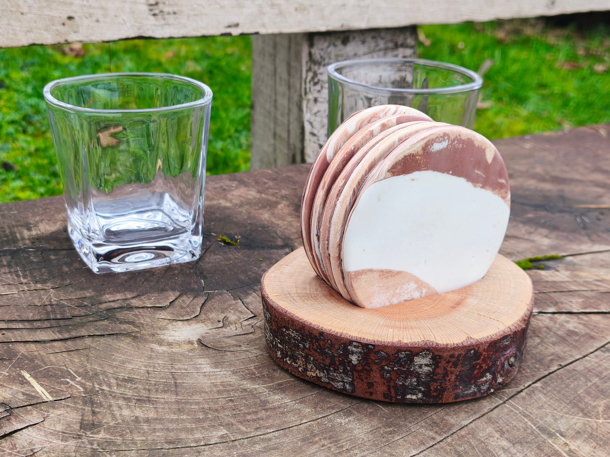 Set Posavasos con Base de Madera, Canto de Rana